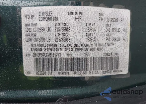 1997 Dodge Grand Caravan Es/Le из США, поврежденный, VIN 1B4GP54L2VB414773